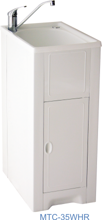 Skinny Mini cabinet with white polmer tub and Right Hand Door